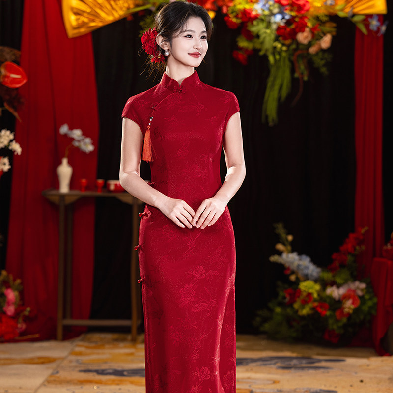 四小姐花样年华旗袍婚宴连衣裙订婚大红礼服长款2026年新款绝美回