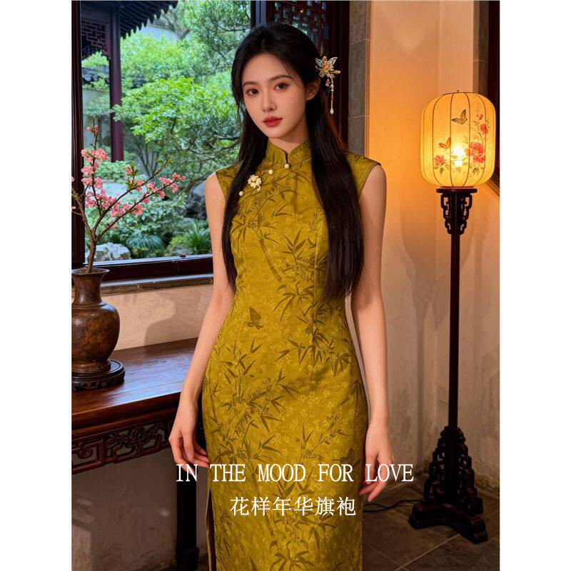四小姐旗袍花样年华黄色无袖