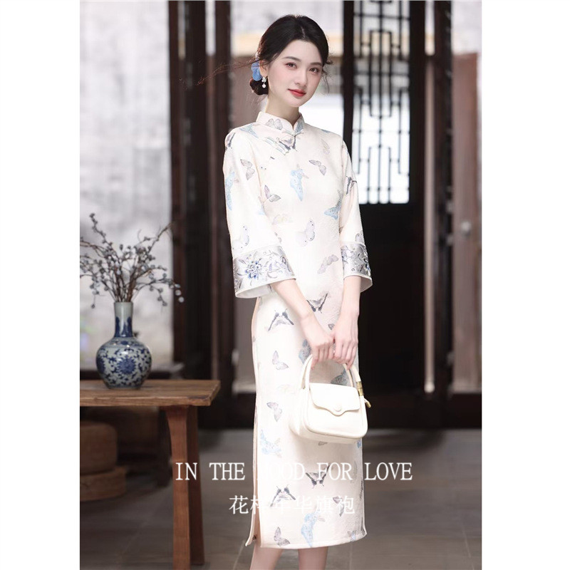 四小姐花样年华旗袍新中式绝美秋冬长袖气质高端刺绣连衣裙女