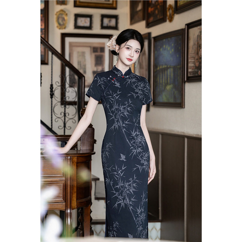 四小姐花样年华旗袍新中式改良女竹叶长版修身显瘦气质洋装日常20