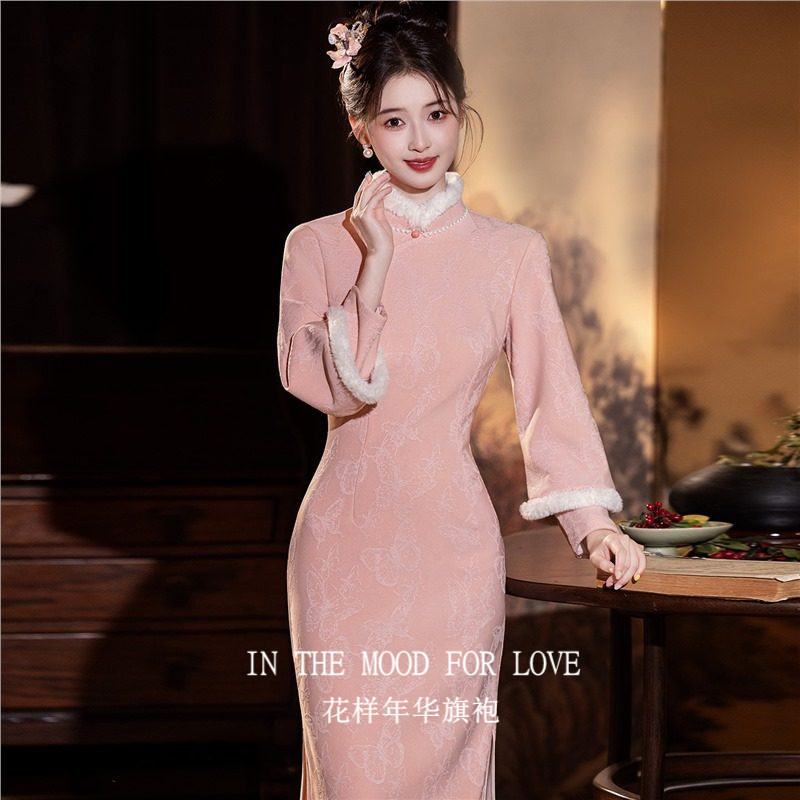 四小姐花样年华旗袍粉色冬季加绒订婚礼服连衣裙冬装新中式国风,女装/女士精品,旗袍,淘宝优惠券,粉丝福利购,淘宝优惠卷