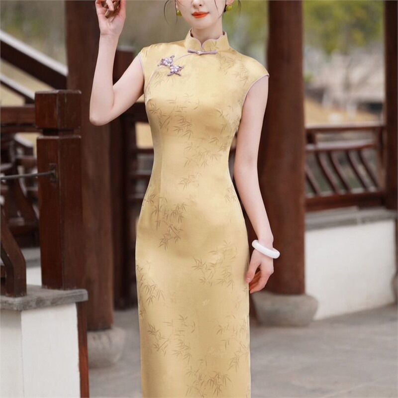 四小姐花样年华旗袍竹影霓裳新中式复古传统简约大气长款大码修身