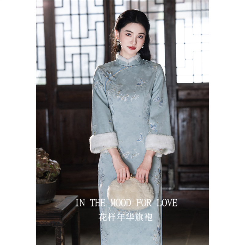 2025新款加绒加厚新中式连衣