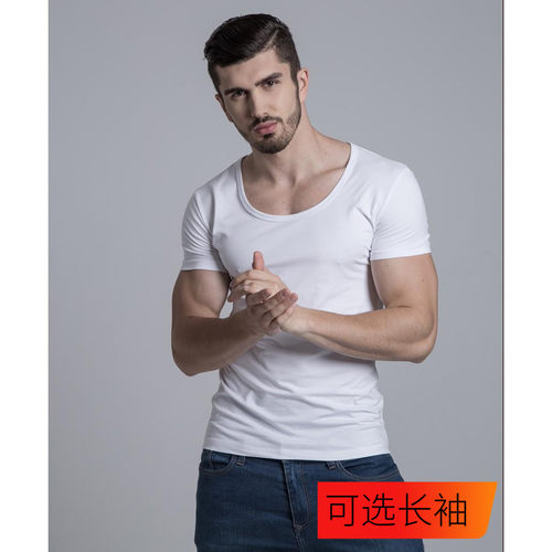 白色修身男士短袖打底青年t