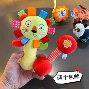 婴儿BB棒动物手摇铃 宝宝软布艺手抓握辨声追视响纸安抚玩具0-1岁