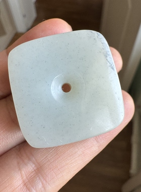 新疆和田玉点墨青花方扣吊坠且末无结构油膏料男女古风挂件玉坠