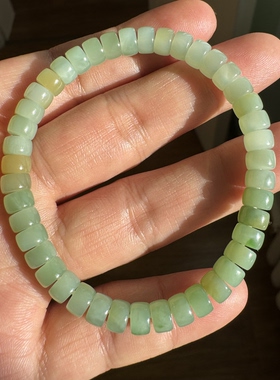 新疆和田玉碧玉薄荷绿手链黑羊洞清新直切片女士小巧精美手串首饰