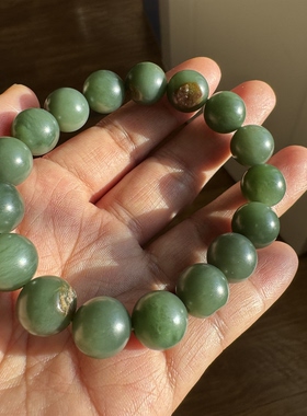 新疆和田玉碧玉粉青籽料手链天然红皮沙枣青粉青12mm男女手串收藏