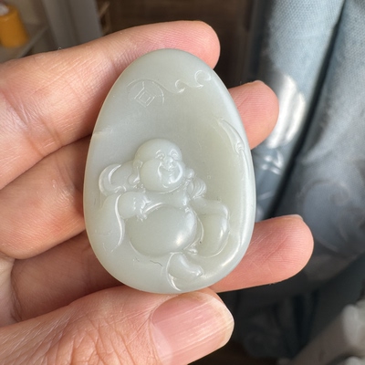 新疆且末料和田玉高青白玉佛公吊坠过眼过灯油膏料暖白佛女士礼物