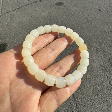 新疆且末金山料和田玉白玉手串细糯无暇男女手链传家级卡9直切珠