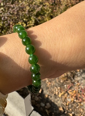 和田玉碧玉手链卡6mm满色辣菠菜绿有红皮矿点女士精品手串特价款