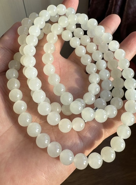 青海料荔枝肉和田玉白玉108项链毛衣链无暇8mm珠圆玉润女士礼物