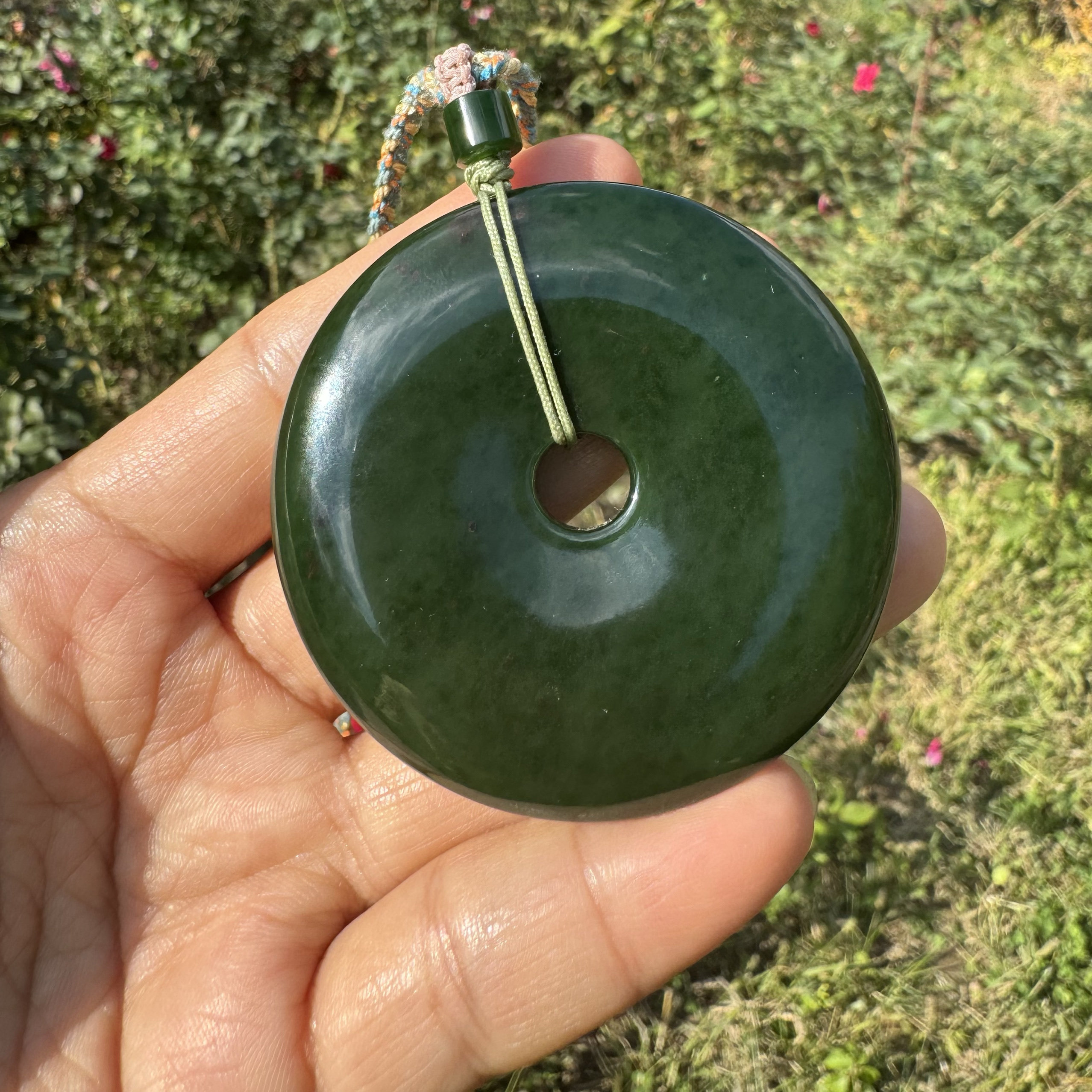 镯心和田玉碧玉大平安扣把件挂件七号坑红皮老料深菠菜绿满绿收藏