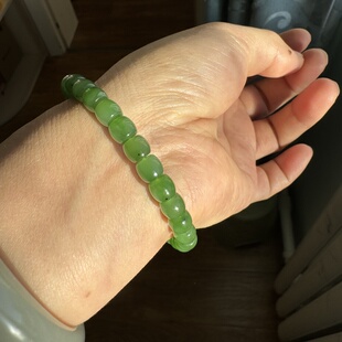 和田玉碧玉手链乌兰海苹果绿直切珠色泽靓丽女士精品手串特价