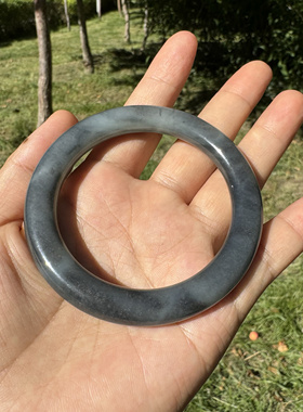 金玉玲珑和田玉新疆籽料青花墨玉手镯丹青水墨特色圆条美人镯54+