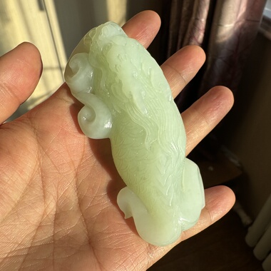 俄翠老料和田玉翠青鱼化龙把件细腻无暇通身翠把玩精品特色料秒杀