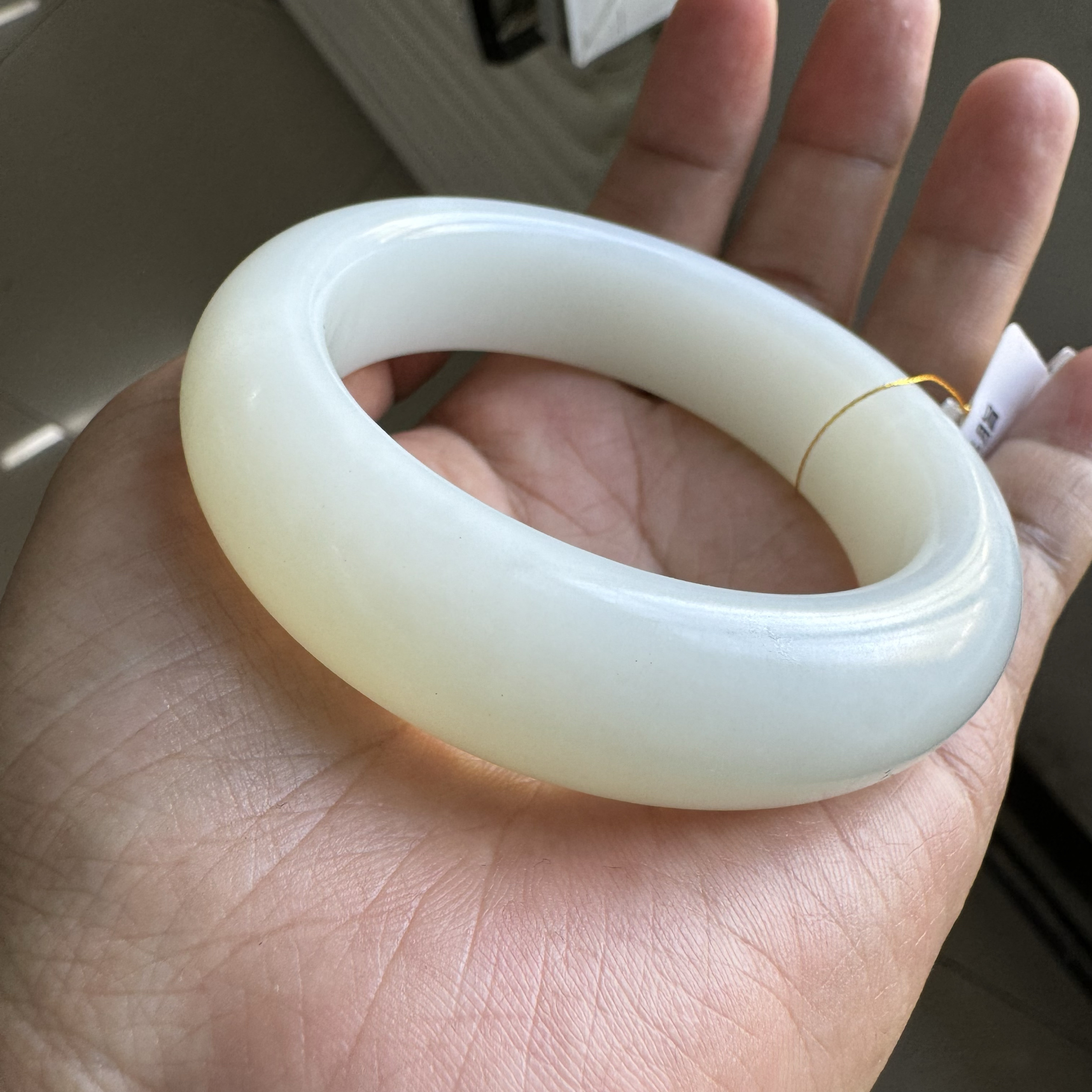新疆且末料和田玉羊脂白玉手镯天泰矿油糯厚装54.5圈无暇收藏玉镯