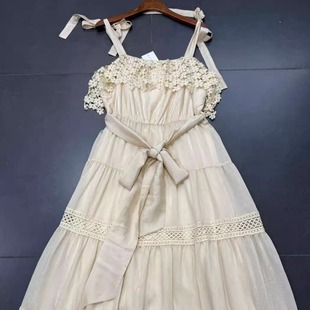 波西米亚风吊带大长裙连衣裙 重工蕾丝拼接 外贸出洛杉矶L @TISTE