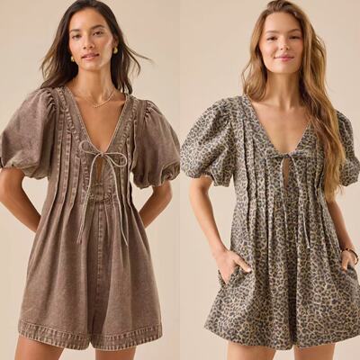 外贸原单纯原褶皱V领连体裤