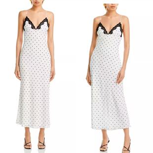 外贸单NI@纯原法式收腰显瘦显高 性感辣妹吊带波点撞蕾丝吊带长裙