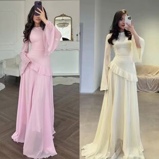 连衣裙大长裙 水袖 超大摆拖地大长裙 气质简约高个子喇叭袖