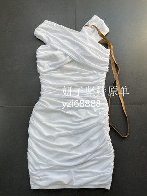 欧美包臀裙针织纯色褶皱连衣裙