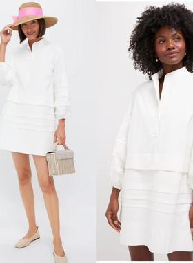 英国单贵牌p0m@nder老钱风灯笼袖圆领简约宽松版松弛裙连衣裙女