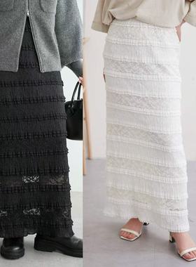 外贸单idem家软软糯糯舒适柔软水溶蕾丝半裙气质百搭木耳边花边裙