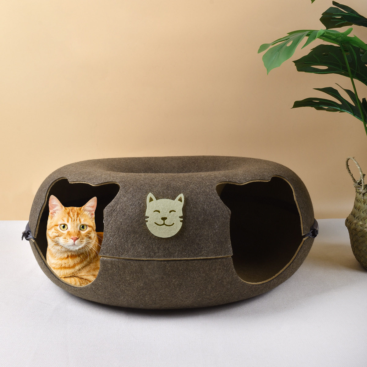 现货轮胎猫窝毛毡猫窝甜甜圈网红隧道窝四季通用猫玩具可拆洗双孔
