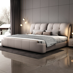 意式轻奢真皮床现代简约主卧大床1米8双人床高端大气婚床2025新款