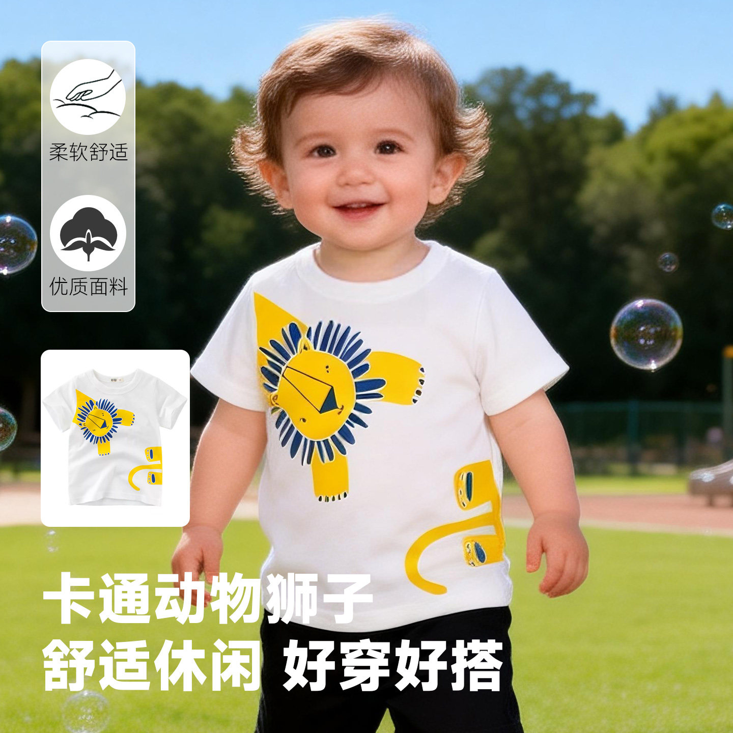 婴儿童卡通狮子短袖T恤薄男童女童夏季动物猴子上衣宝宝夏装衣服