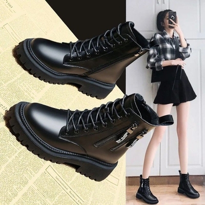 真皮厚底马丁靴女2025春秋新款