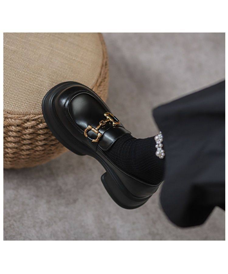 金属扣真皮厚底增高乐福鞋女2025新款春秋季百搭单鞋英伦风小皮鞋,女鞋,乐福鞋（豆豆鞋）,淘宝优惠券,粉丝福利购,淘宝优惠卷