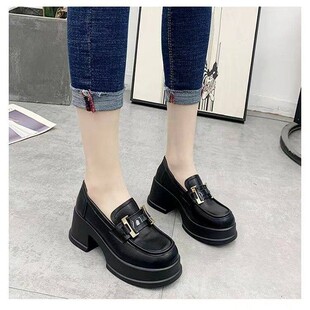 豆豆鞋牛皮鞋子女乐福鞋英伦2025新款春季女鞋厚底单鞋黑色小皮鞋