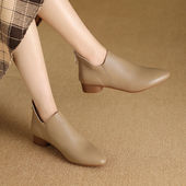 软羊皮马丁靴女2024春秋新款 尖头短靴工作鞋 单靴子皮鞋 女真皮单鞋