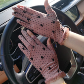 表演礼仪短款 蕾丝手套女士露二指可触屏网纱薄款 透气分指卡通时尚