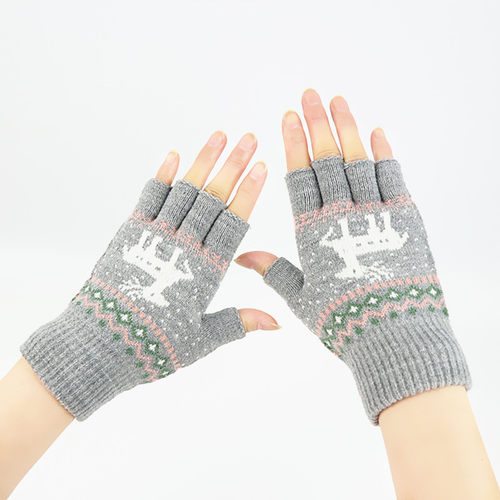 保暖冬防寒手套毛线针织半指通用