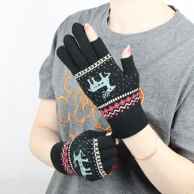 露二指手套女男女冬季保暖半指触摸屏漏指头学生骑行开车针织毛线