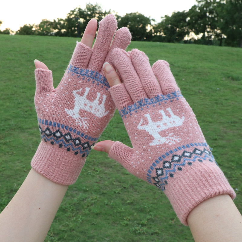 可触屏冬季保暖防寒针织毛线手套