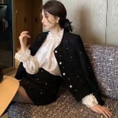 亮钻夹棉羊毛外套小香风套装 剩饭自制 限量5折 裙女两件套