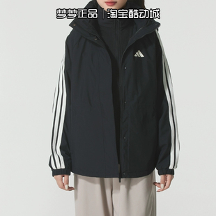 阿迪达斯女装2025新款运动宽松休闲时尚梭织连帽夹克外套KT5003