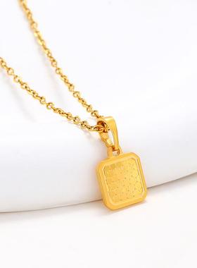 小方糖蜂巢鱼鳞黄金色项链