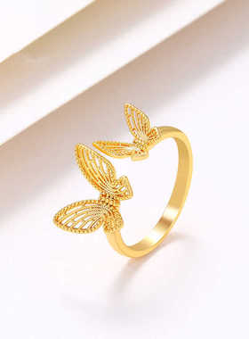 黄金戒指女蕾丝蝴蝶戒指