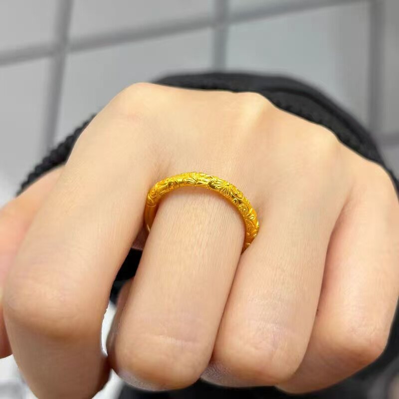 【浮雕戒指】桃花纹素圈仿黄金戒指金指环情侣对戒送女友生日礼物