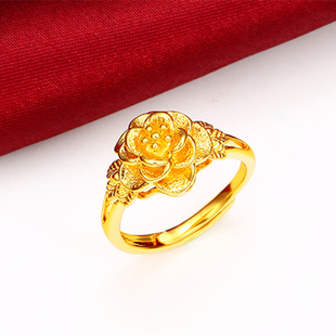 【金店同款】黄金色戒指女开口玫瑰花戒指环结婚送礼送妈妈