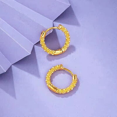 【车花黄金耳环】金店同款仿真黄金耳钉耳圈复古圆圈耳环结婚送礼