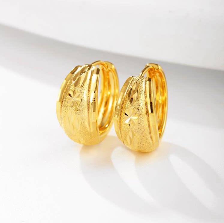 【金店同款】黄金色耳环满天星耳饰磨砂工艺耳钉复古耳扣送长辈
