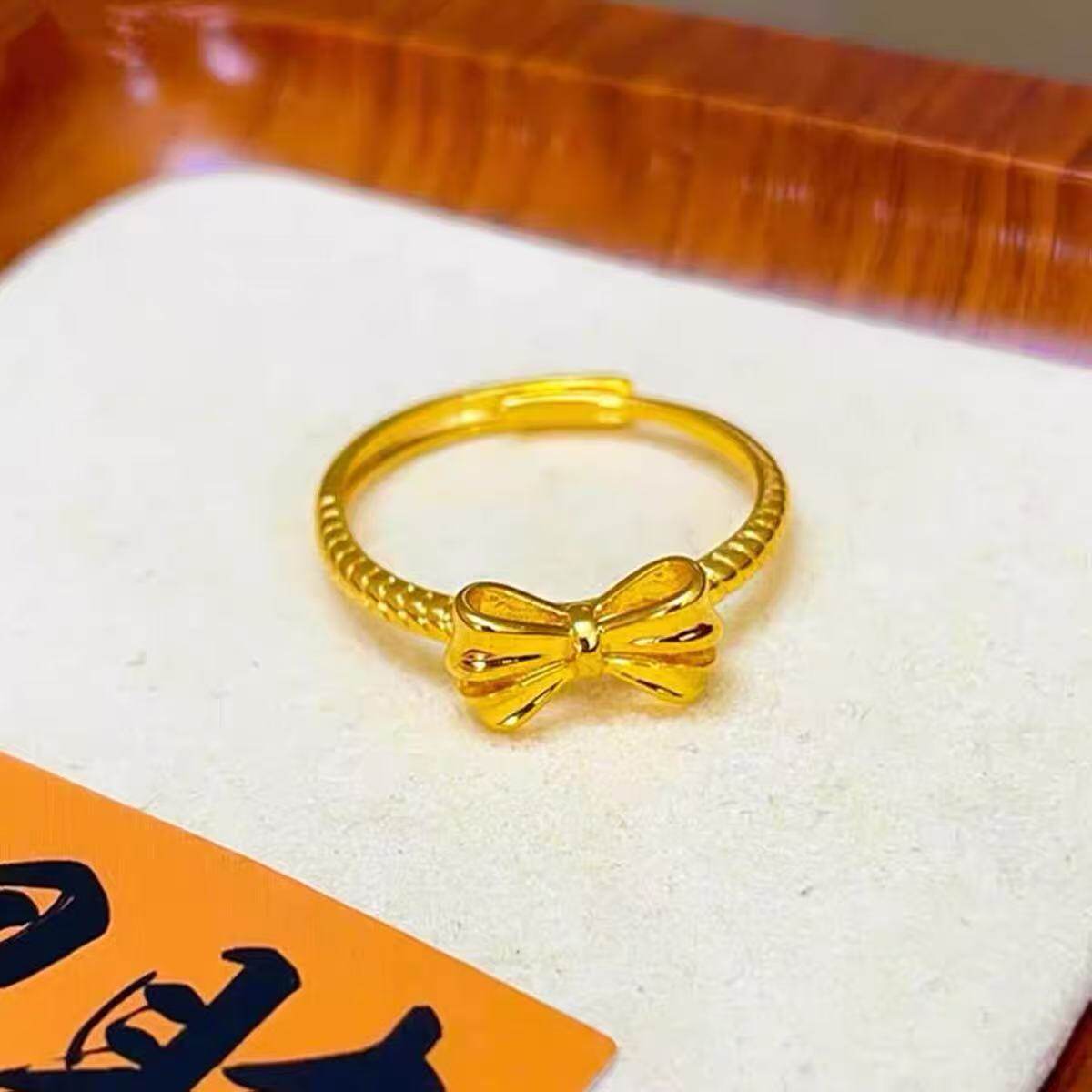【金店同款金戒指在逃公主】复古黄金色戒指女开口蝴蝶结结婚三金