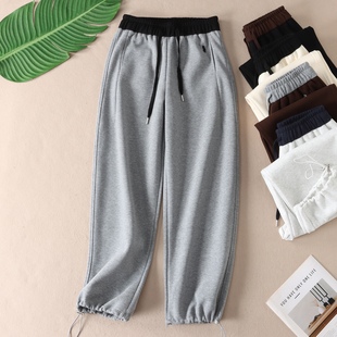 脚宽松直筒束脚裤 女秋两穿裤 W629 复古洋气高腰刺绣华棉休闲裤 美式