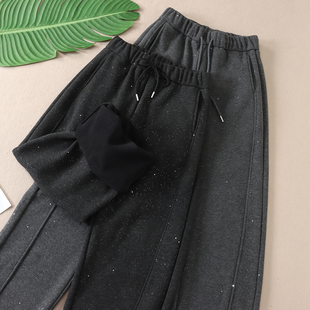 710克韩版洋气闪闪星空休闲裤女冬新加绒加厚高腰显瘦阔腿长裤G30